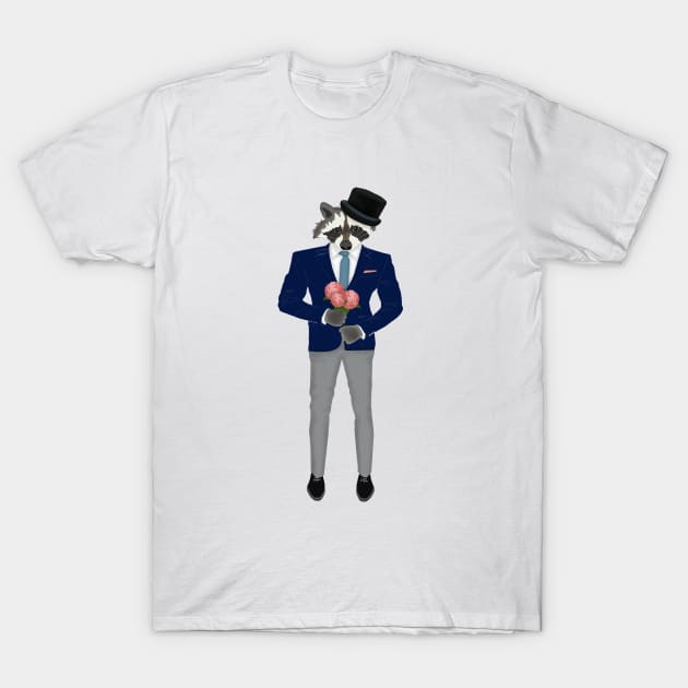 Raccoon in a suit with flowers. City Style. Hipster style T-Shirt by KateQR